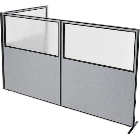 Interion By Global Industrial Interion Freestanding 3-Panel Corner Room Divider w/Partial Window 60-1/4inW x 72inH Panels Gray 695118GY